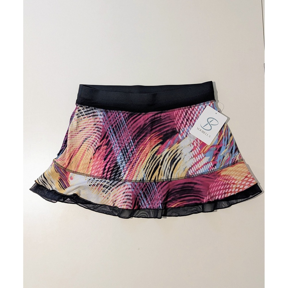 Sofibella NWT Tennis Skort Colorful Abstract Print Mesh Ruffle Size M